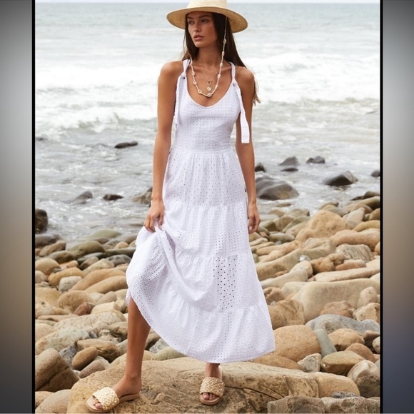 Anthropologie x Self Contrast Amadi Eyelet Tiered Maxi Dress - Picture 1 of 2